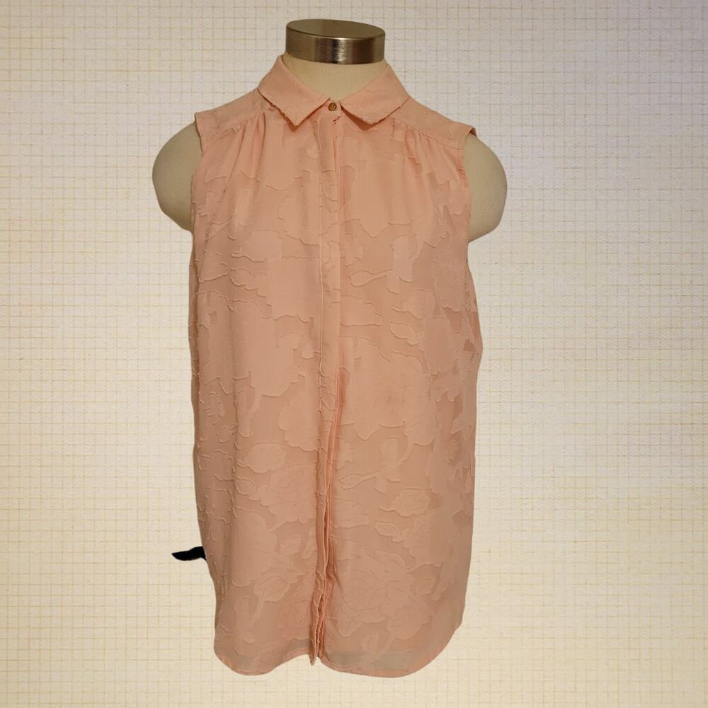 Floral Sheer Sleeveless Blouse Pink ELLE Button Front Top Medium 19.5x26